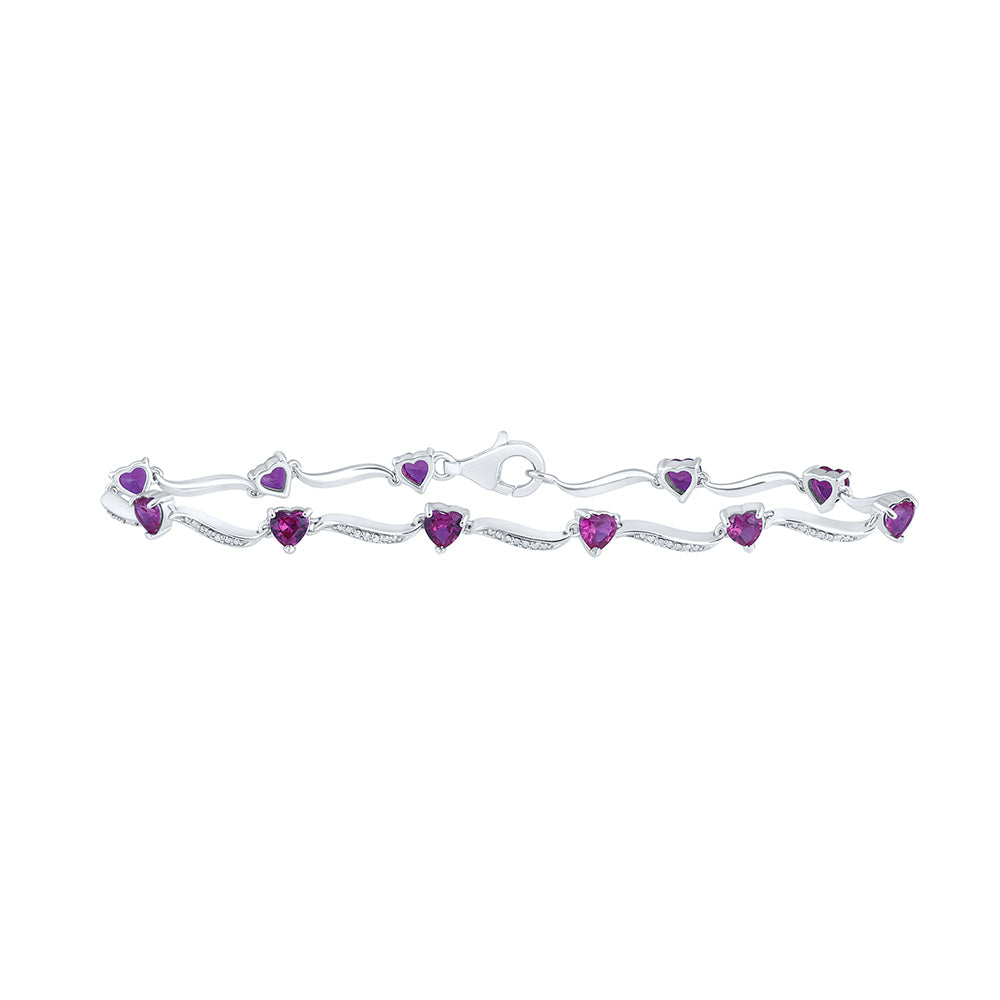 Sterling Silver Womens Heart Lab-Created Ruby Fashion Bracelet 4 Cttw