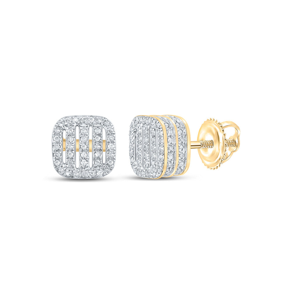 10kt Yellow Gold Womens Round Diamond Square Earrings 1/2 Cttw