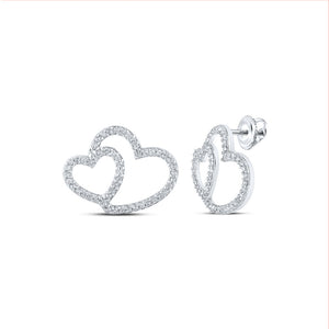 10kt White Gold Womens Round Diamond Heart Earrings 1/3 Cttw