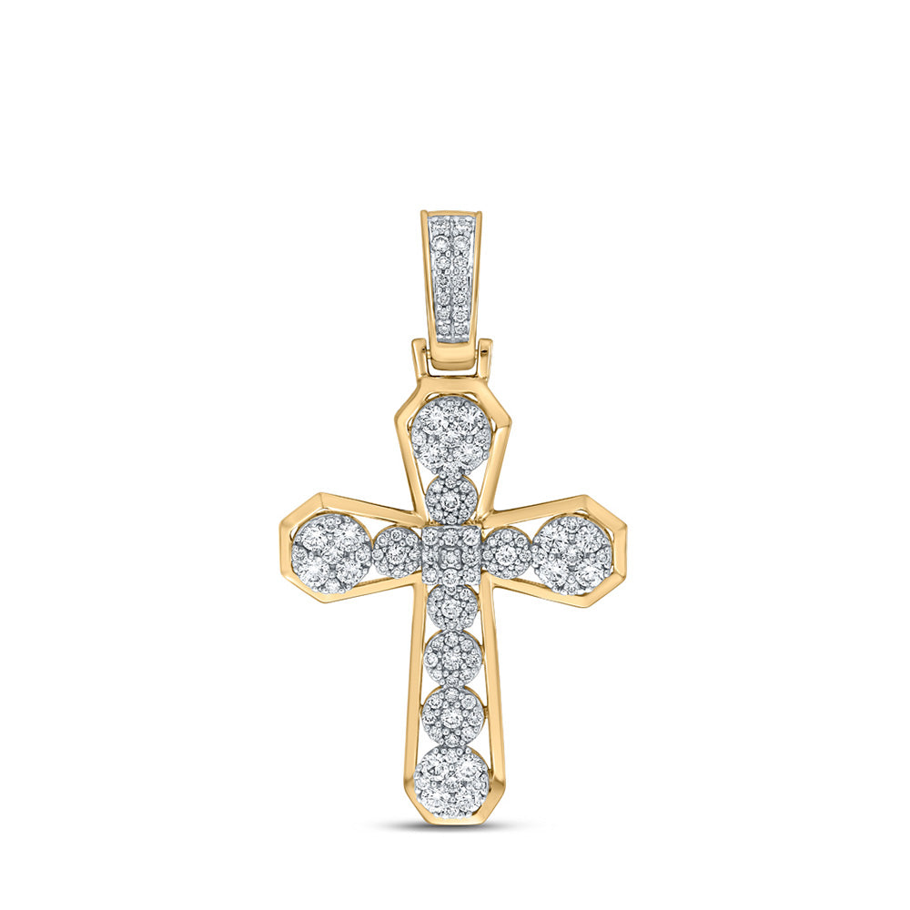 10kt Yellow Gold Mens Round Diamond Cross Charm Pendant 1-1/2 Cttw