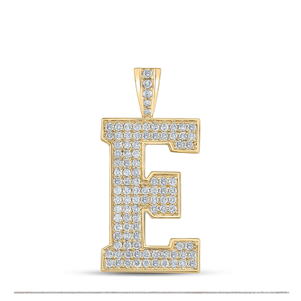 10kt Yellow Gold Mens Round Diamond E Initial Letter Charm Pendant 1-3/4 Cttw