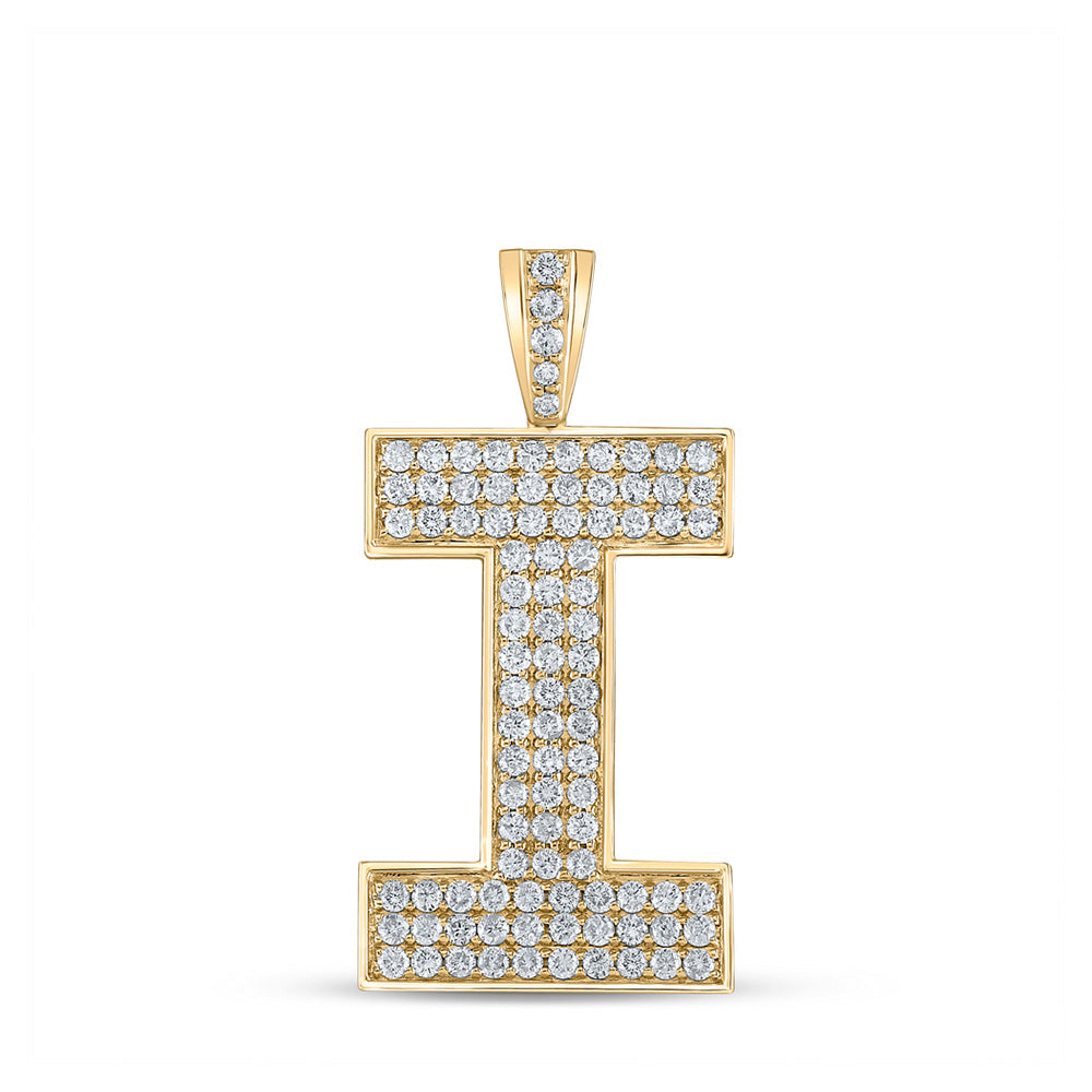 10kt Yellow Gold Mens Round Diamond I Initial Letter Charm Pendant 1-5/8 Cttw