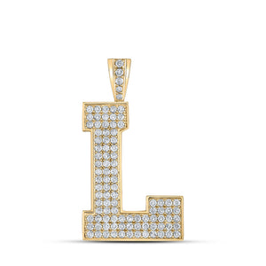 10kt Yellow Gold Mens Round Diamond L Initial Letter Charm Pendant 1-5/8 Cttw