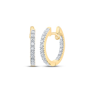 10kt Yellow Gold Womens Round Diamond Inside Outside Hoop Earrings 1/4 Cttw