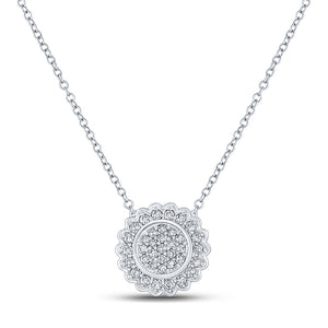 10kt White Gold Womens Round Diamond Cluster Necklace 1/5 Cttw