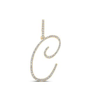 10kt Yellow Gold Womens Round Diamond C Initial Letter Pendant 3/8 Cttw