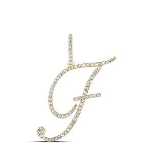 10kt Yellow Gold Womens Round Diamond F Initial Letter Pendant 1/2 Cttw