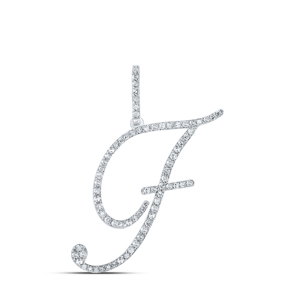 10kt White Gold Womens Round Diamond F Initial Letter Pendant 1/2 Cttw