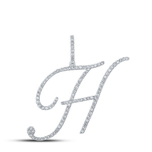 10kt White Gold Womens Round Diamond H Initial Letter Pendant 5/8 Cttw