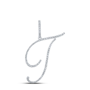 10kt White Gold Womens Round Diamond T Initial Letter Pendant 3/8 Cttw