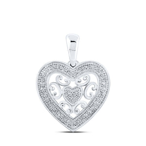 10kt White Gold Womens Round Diamond Heart Pendant 1/8 Cttw