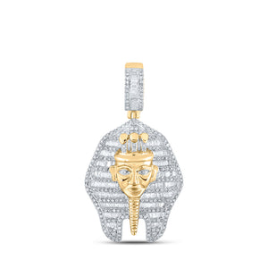 10kt Yellow Gold Mens Round Diamond Pharaoh Charm Pendant 1-1/4 Cttw