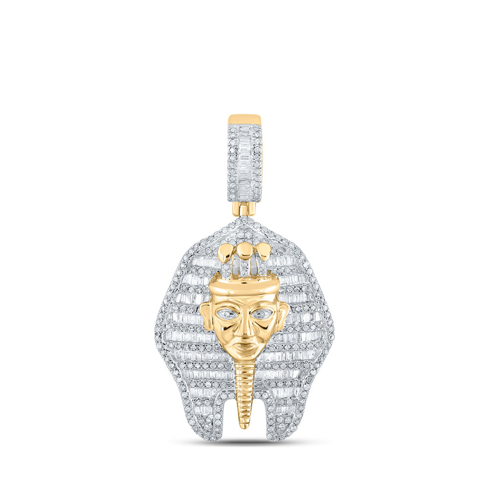 10kt Yellow Gold Mens Round Diamond Pharaoh Charm Pendant 1-1/4 Cttw