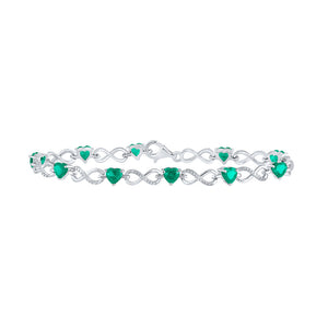Sterling Silver Womens Heart Lab-Created Emerald Infinity Bracelet 5/8 Cttw