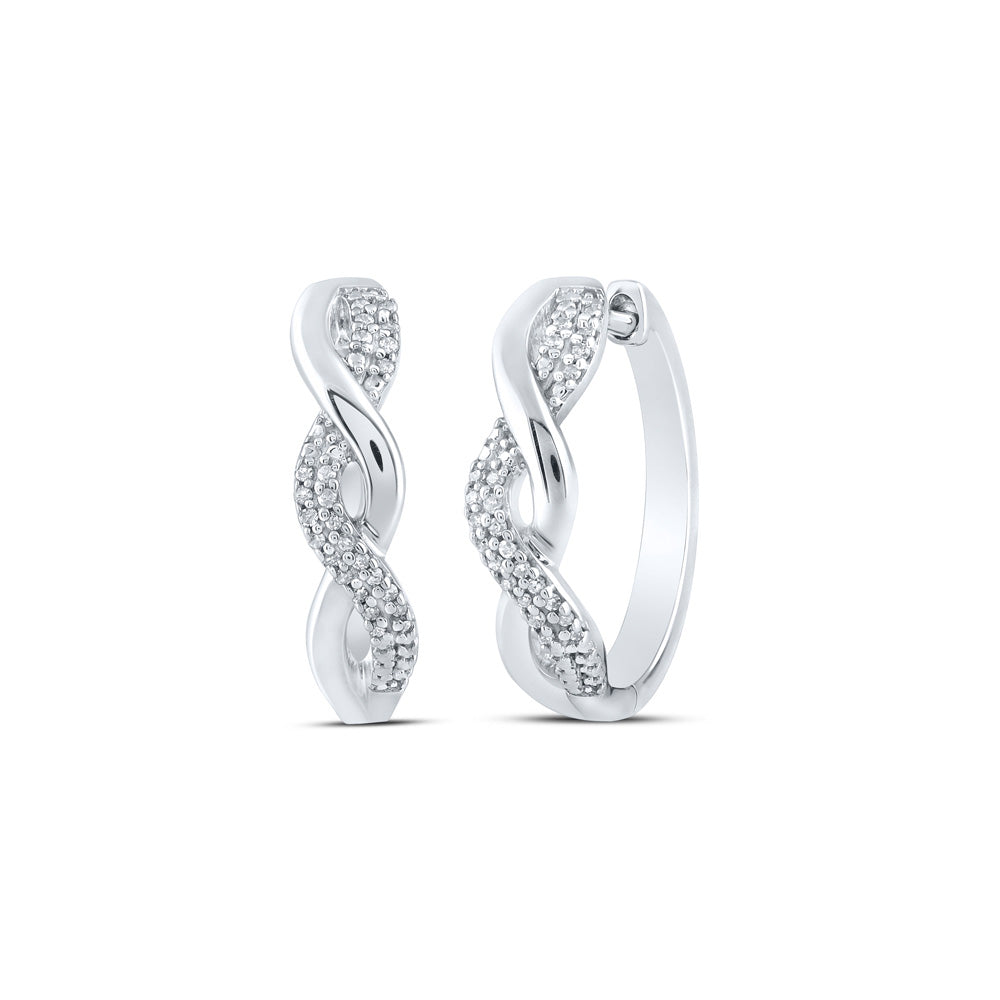 Sterling Silver Womens Round Diamond Twist Hoop Earrings 1/10 Cttw