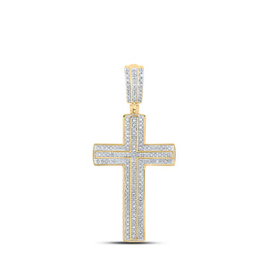 10kt Yellow Gold Mens Round Diamond Cross Charm Pendant 3/8 Cttw