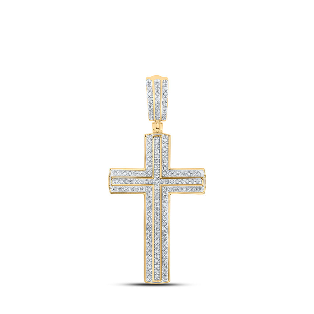 10kt Yellow Gold Mens Round Diamond Cross Charm Pendant 3/8 Cttw