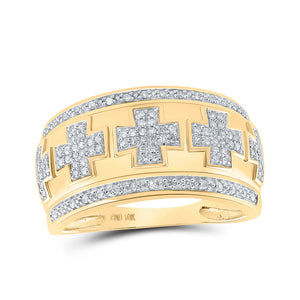 10kt Yellow Gold Mens Round Diamond Cross Band Ring 1/3 Cttw