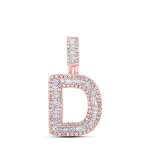 10kt Rose Gold Mens Baguette Diamond D Initial Letter Pendant 1/2 Cttw