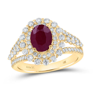 14kt Yellow Gold Womens Oval Ruby Solitaire Diamond Fashion Ring 2-3/8 Cttw
