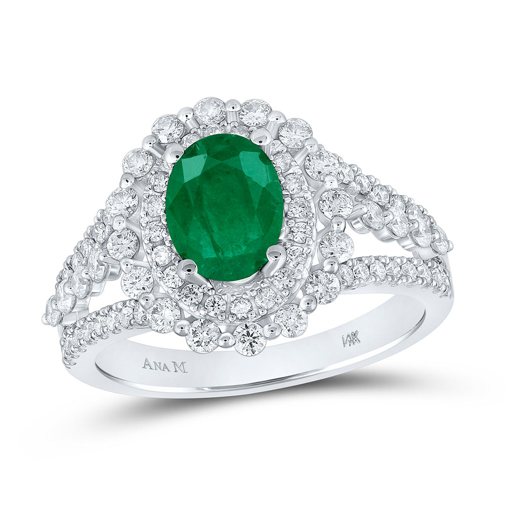 14kt White Gold Womens Oval Emerald Solitaire Diamond Fashion Ring 1-7/8 Cttw