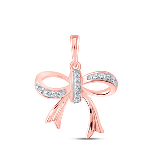 10kt Rose Gold Womens Round Diamond Ribbon Bow Fashion Pendant 1/20 Cttw