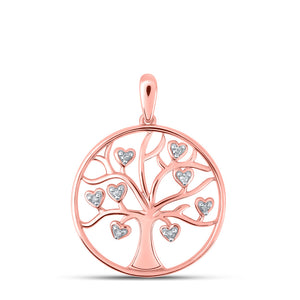 10kt Rose Gold Womens Round Diamond Tree of Life Heart Pendant 1/20 Cttw