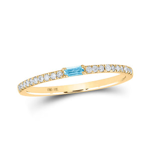 10kt Yellow Gold Womens Baguette Aquamarine Diamond Band Ring 1/5 Cttw