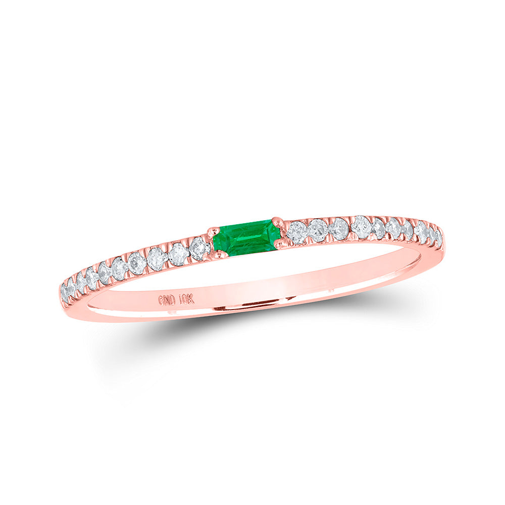10kt Rose Gold Womens Baguette Emerald Diamond Band Ring 1/5 Cttw