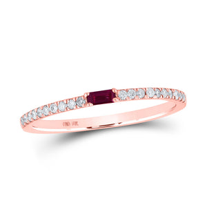 10kt Rose Gold Womens Baguette Ruby Diamond Band Ring 1/5 Cttw