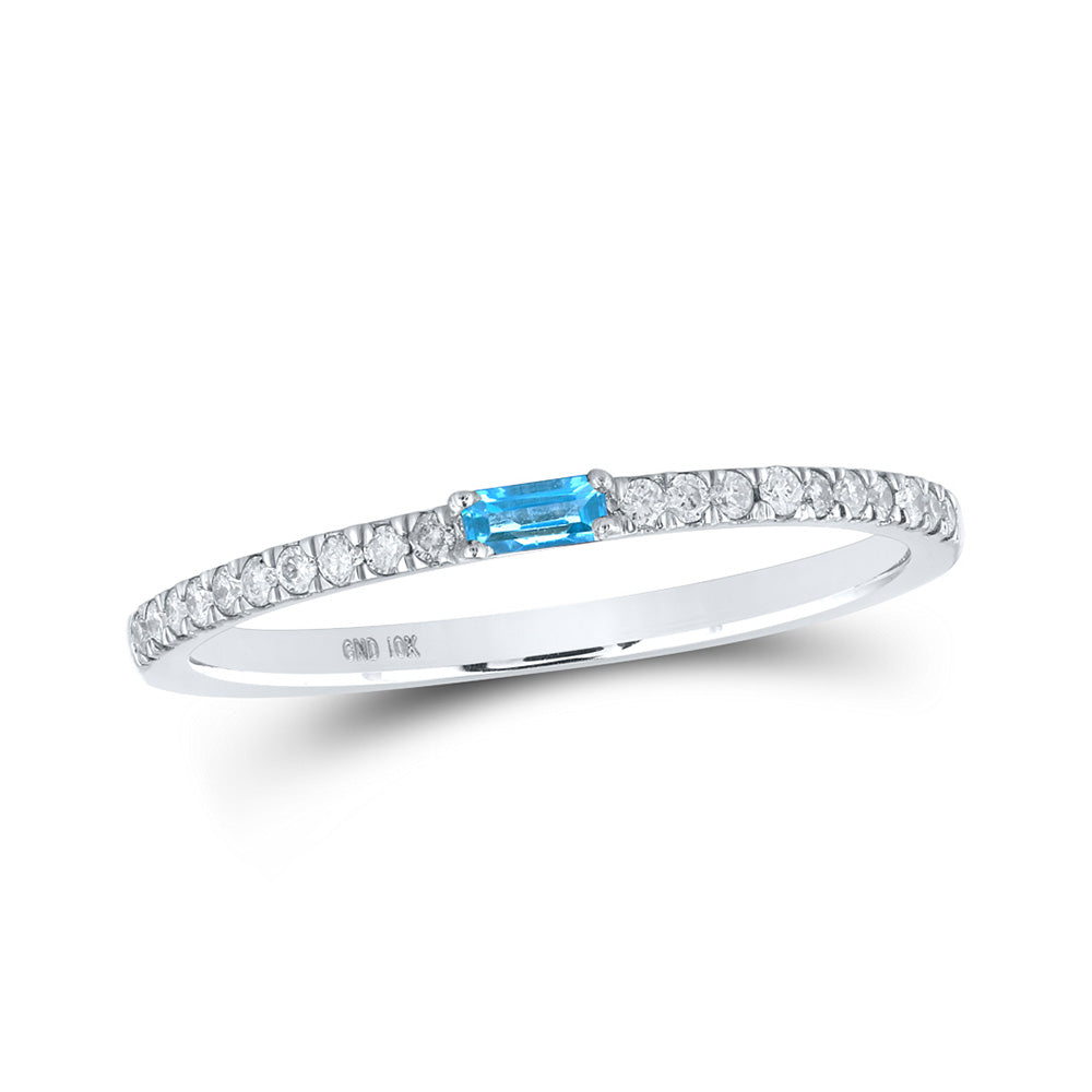 10kt White Gold Womens Baguette Blue Topaz Diamond Band Ring 1/5 Cttw