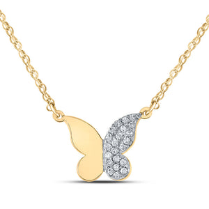 10kt Yellow Gold Womens Round Diamond Butterfly Necklace 1/8 Cttw