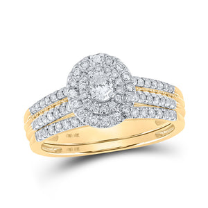 10kt Yellow Gold Oval Diamond Halo Bridal Wedding Ring Band Set 5/8 Cttw