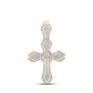 14kt Yellow Gold Mens Baguette Diamond Cross Charm Pendant 1-5/8 Cttw