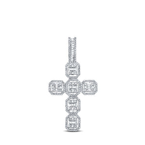 14kt Yellow Gold Mens Baguette Diamond Cross Charm Pendant 1 Cttw