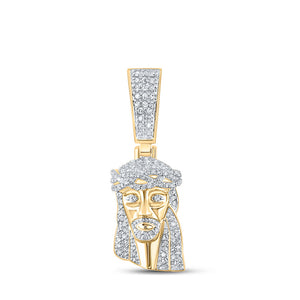 14kt Yellow Gold Mens Round Diamond Jesus Face Charm Pendant 1/2 Cttw