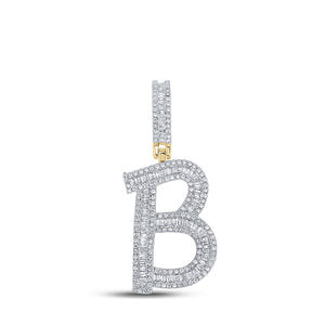 14kt Yellow Gold Mens Baguette Diamond B Initial Letter Charm Pendant 1 Cttw