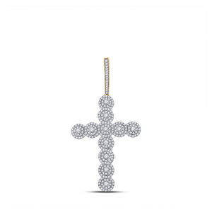 14kt Yellow Gold Mens Round Diamond Cross Charm Pendant 1-1/2 Cttw