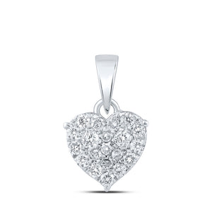 10kt White Gold Womens Round Diamond Heart Pendant 1/4 Cttw