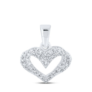 10kt White Gold Womens Round Diamond Heart Pendant 1/4 Cttw