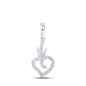 10kt White Gold Womens Round Diamond Heart Pendant 1/4 Cttw