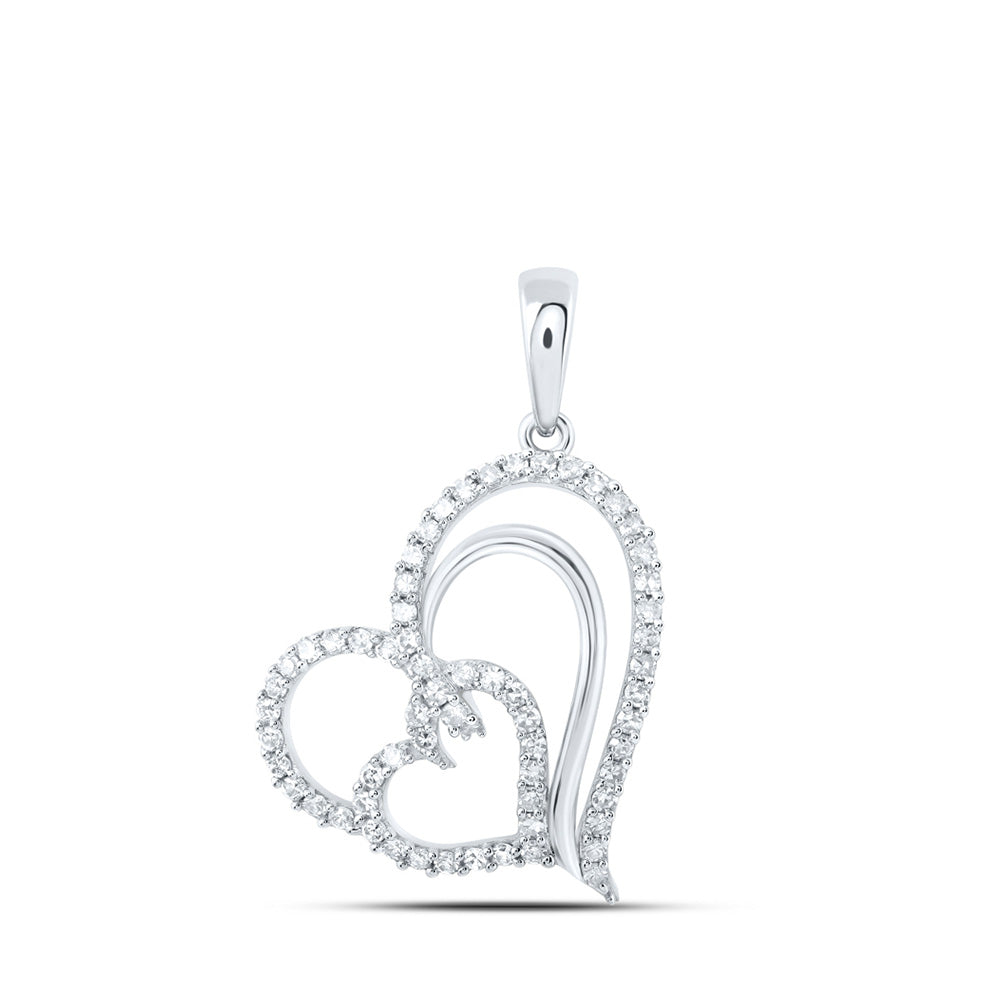 10kt White Gold Womens Round Diamond Heart Pendant 3/8 Cttw