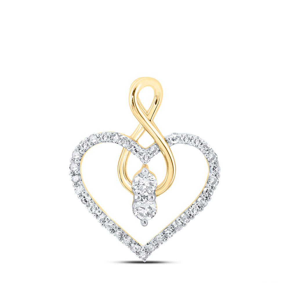 10kt Yellow Gold Womens Round Diamond Heart Pendant 1/3 Cttw