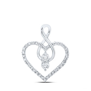 10kt White Gold Womens Round Diamond Heart Pendant 1/3 Cttw