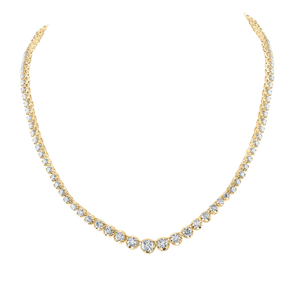 14kt Yellow Gold Womens Round Diamond Graduated Tennis Necklace 7-7/8 Cttw