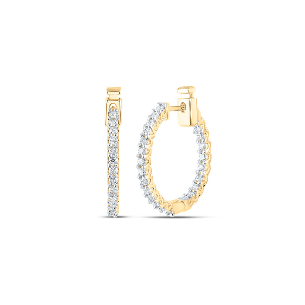 14kt Yellow Gold Womens Round Diamond Inside Outside Hoop Earrings 3/4 Cttw