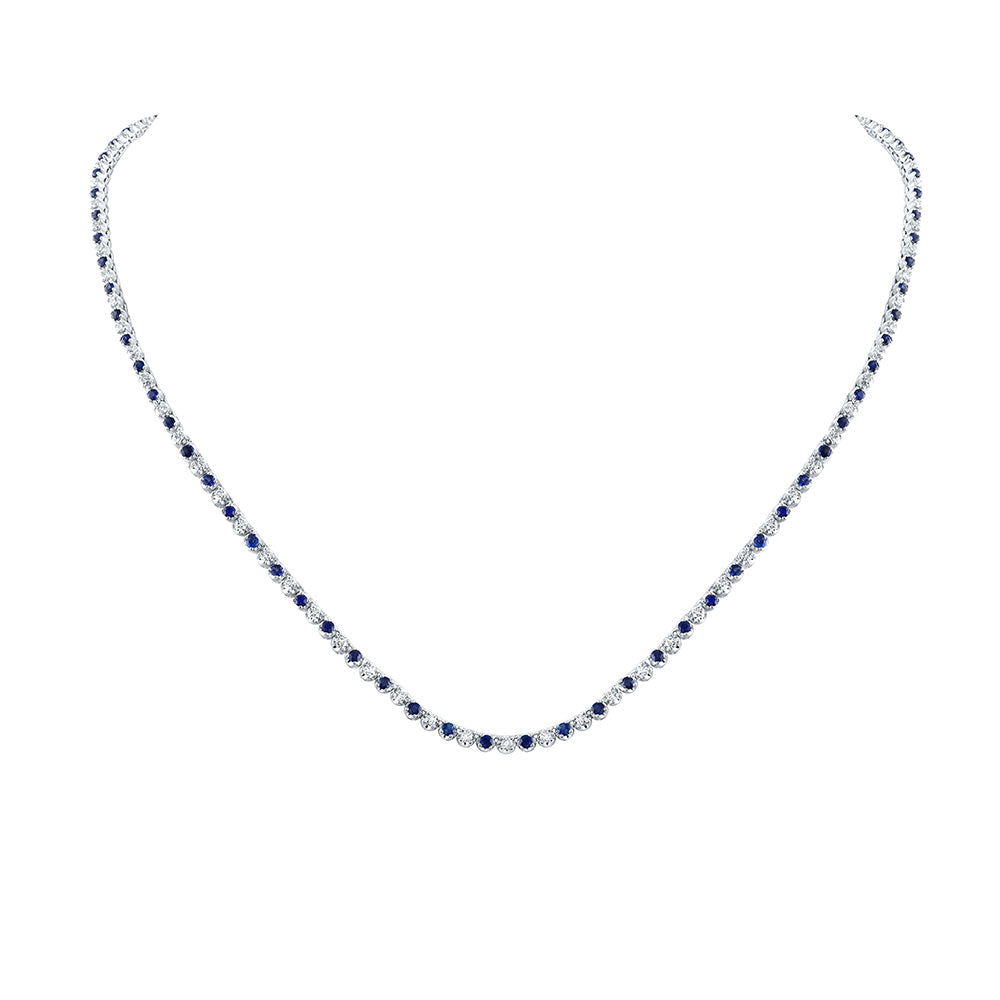 14kt White Gold Womens Round Blue Sapphire Diamond 18-inch Tennis Necklace 5-5/8 Cttw