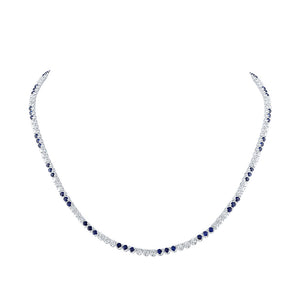 14kt White Gold Womens Round Blue Sapphire Diamond 18-inch Tennis Necklace 8-3/8 Cttw