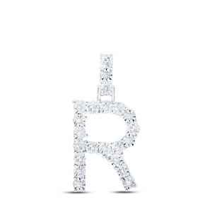 10kt White Gold Womens Round Diamond R Initial Letter Pendant 1/10 Cttw