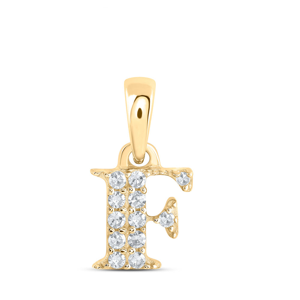 10kt Yellow Gold Womens Round Diamond F Initial Letter Pendant 1/20 Cttw